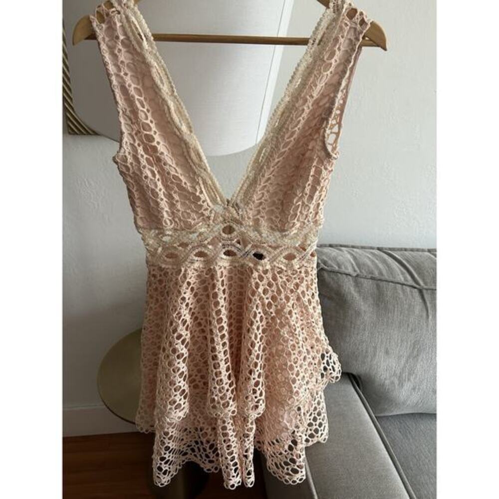 Pink Crochet Dress S Flared Femenine Coquette Summer